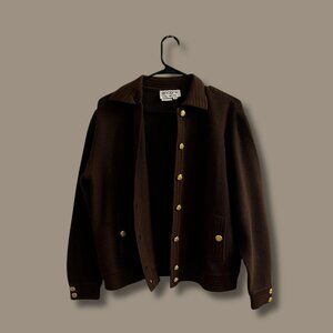 Vintage Ancora Brown Knit Jacket with Gold Buttons Officecore